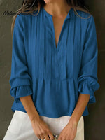 Women's Solid Color Cotton And Linen Pleated Top
