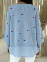 Comfortable Heart Embroidered Chiffon Patchwork Pullover Sweater