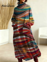 Women's Vintage Abstract Geometry Art Print Casual Cotton Knitted Dress