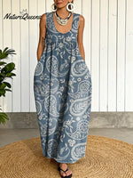 Women's PaisleyPattern Art Print Casual Cotton Denim Dress