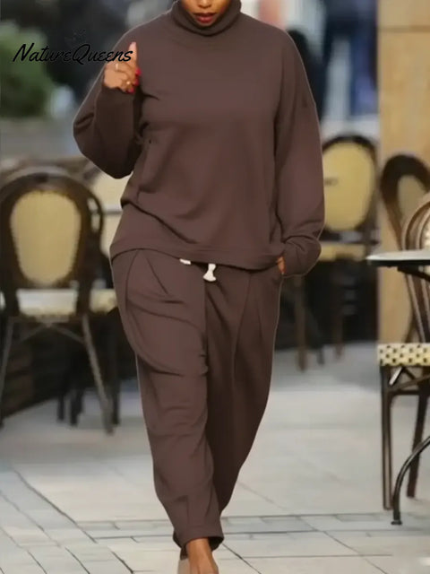 Women's Comfortable Casual Cotton Sweatshirt and Pants Two-Piece Set