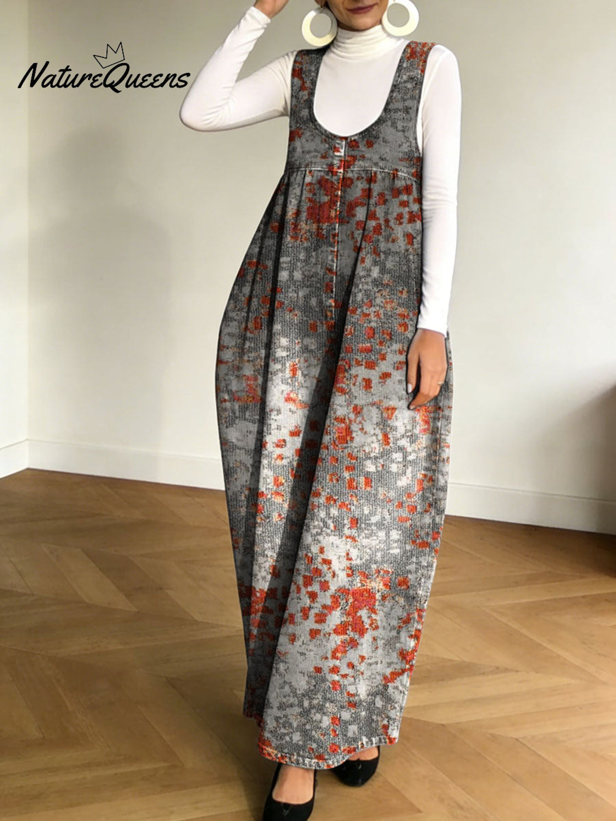 Women's Vintage Mottled Pattern Casual Square Collar No Sleeve Dress