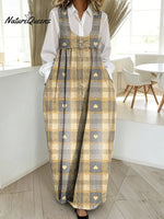 Women's Plaid Pattern Art Print Casual Cotton Denim Dress