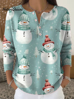 Women's Christmas Snowman Pattern Art Print Casual Cardigan Sweater