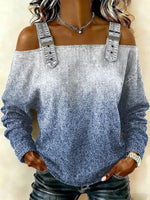 Women‘s Vintage Art Print Casual Cotton Denim Shirt