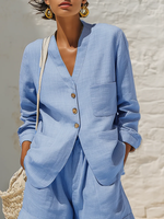 Casual And Minimalist Linen-cotton Two-piece Set