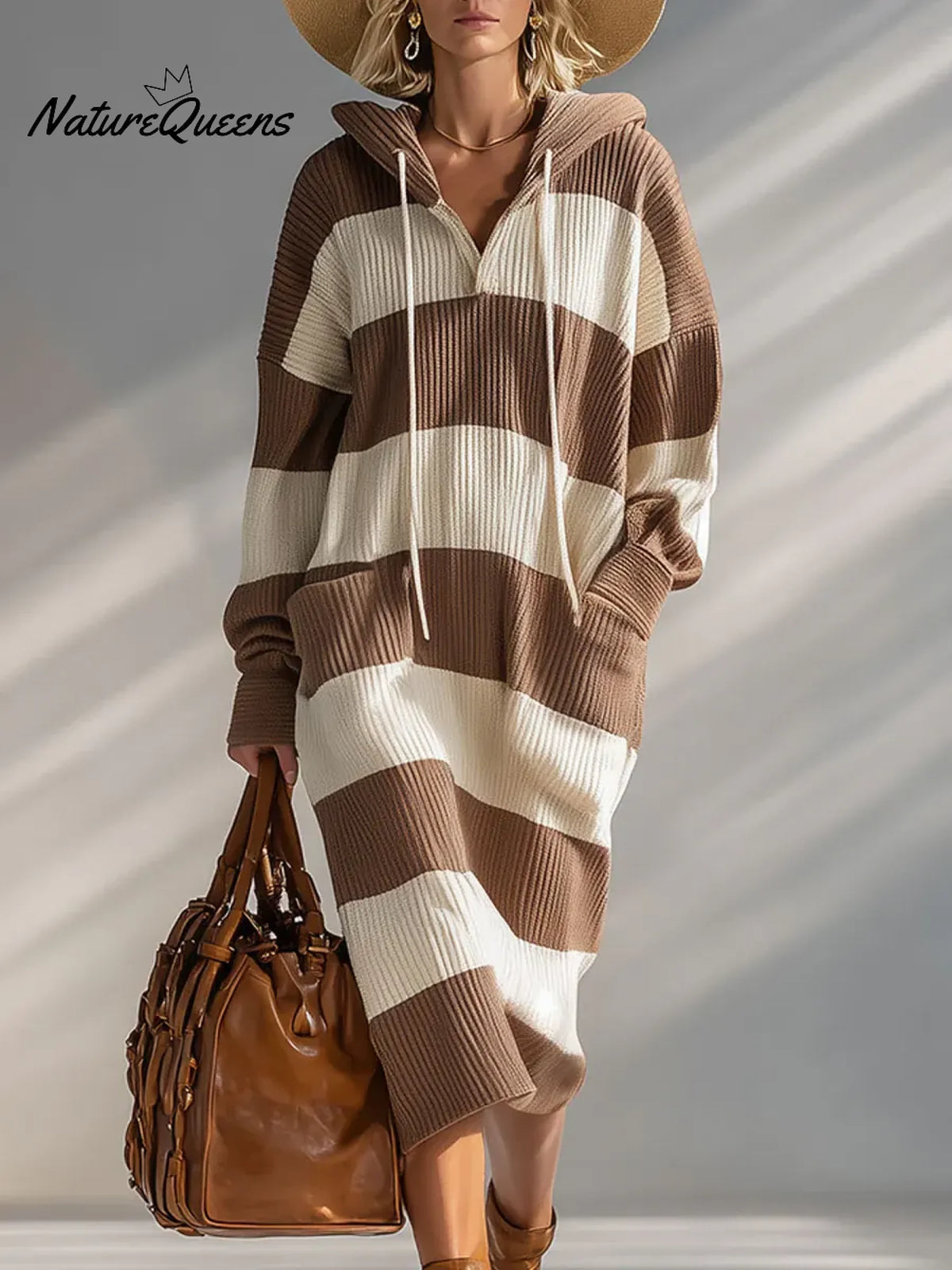 Women's Plaid Print Long-sleeved Casual Loose Hooded Knit Dress