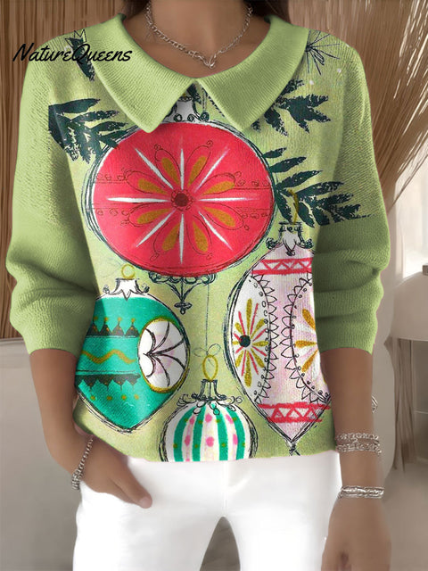 Women's Christmas Lights Patterns Casual Peter Pan Collar 3/4 Sleeve Sweater