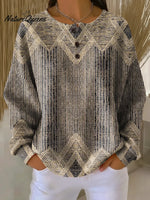 Women's Geometric Pattern Art Print Casual Waffle Sweatshirt