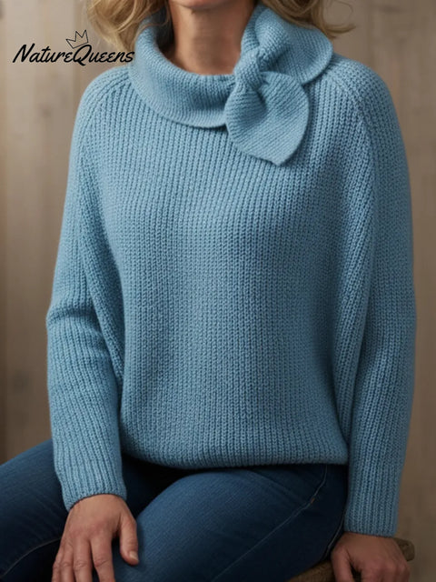 Retro Scarf Collar Tie Bow Loose Sweater