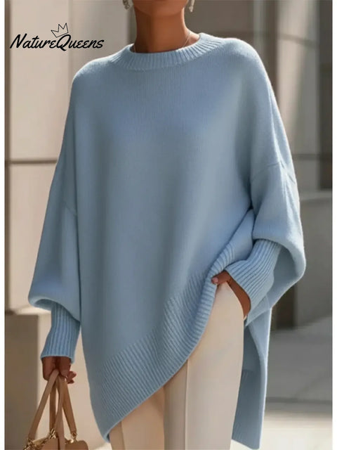 Women's Cozy Loose Asymmetrical Hem Sweater