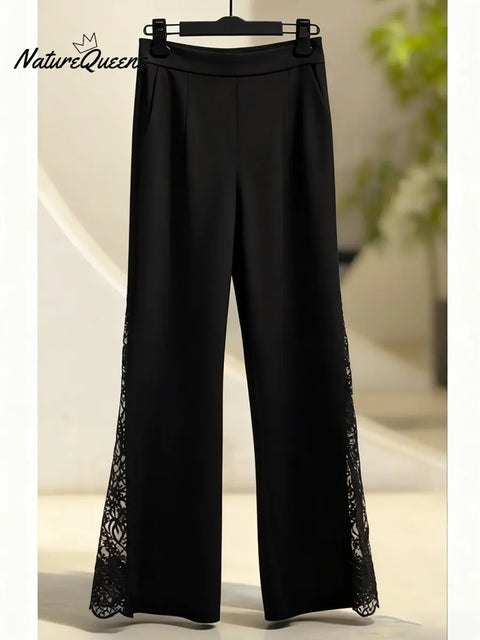Women's Elegant Flared Pants With Side Lace Trim