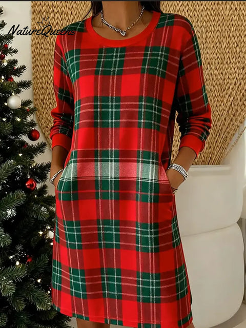 Women's Christmas Plaid Long-sleeved Dress