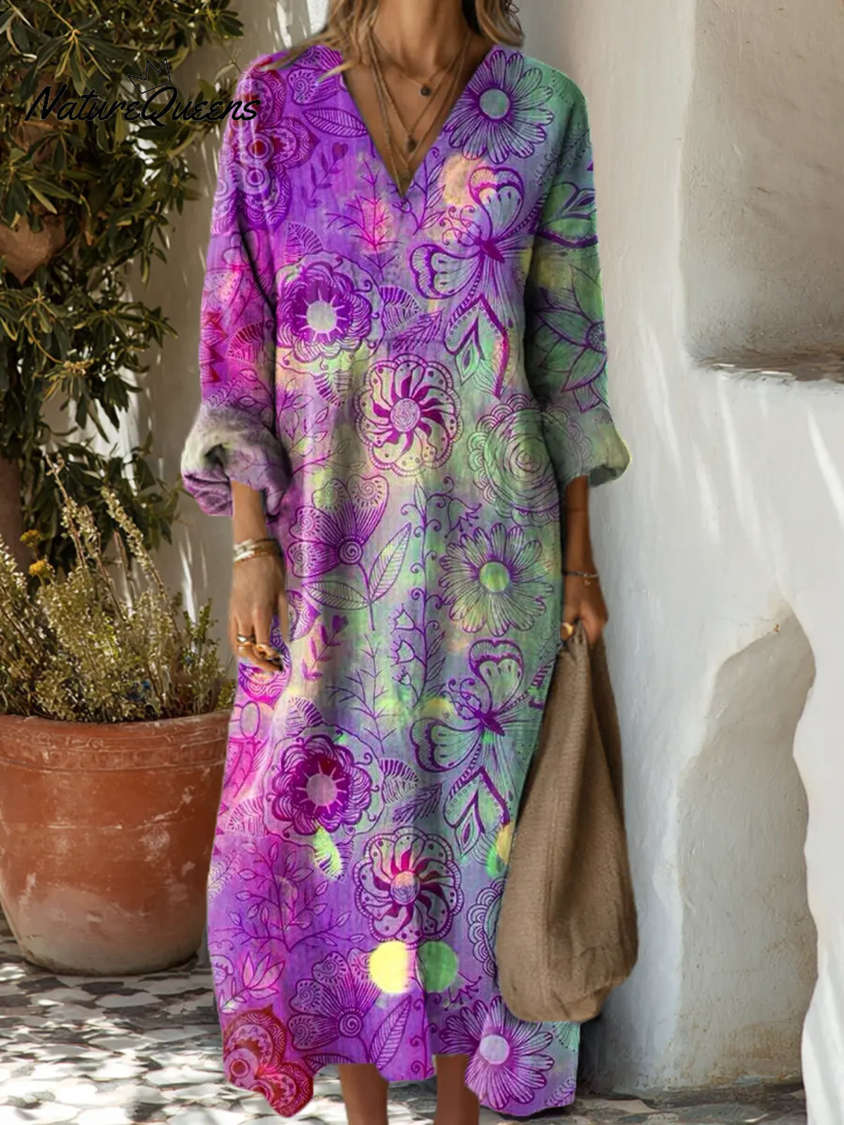 Women's Floral Art Print Casual Cotton Dress