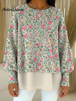 Women's VintageFlowerArt Print Casual Knitted Sweater