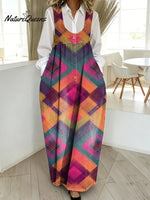 Women's Geometric Pattern Art Print Casual Cotton Denim Dress