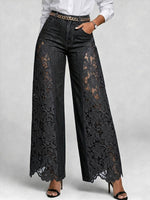 Women's High-waisted Loose-fit Embroidered & Paneled Wide-leg Jeans