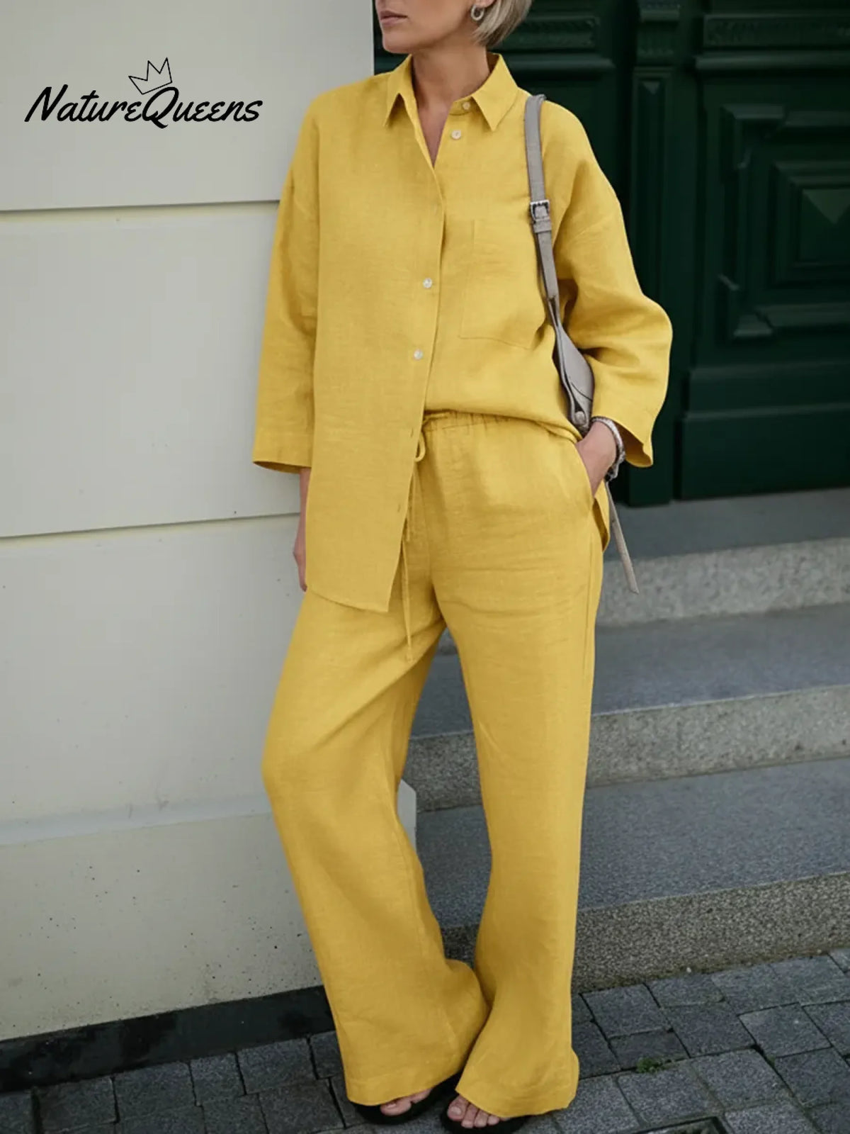 Effortless Elegance Linen Shirt And Wide-leg Pants Two-piece Set