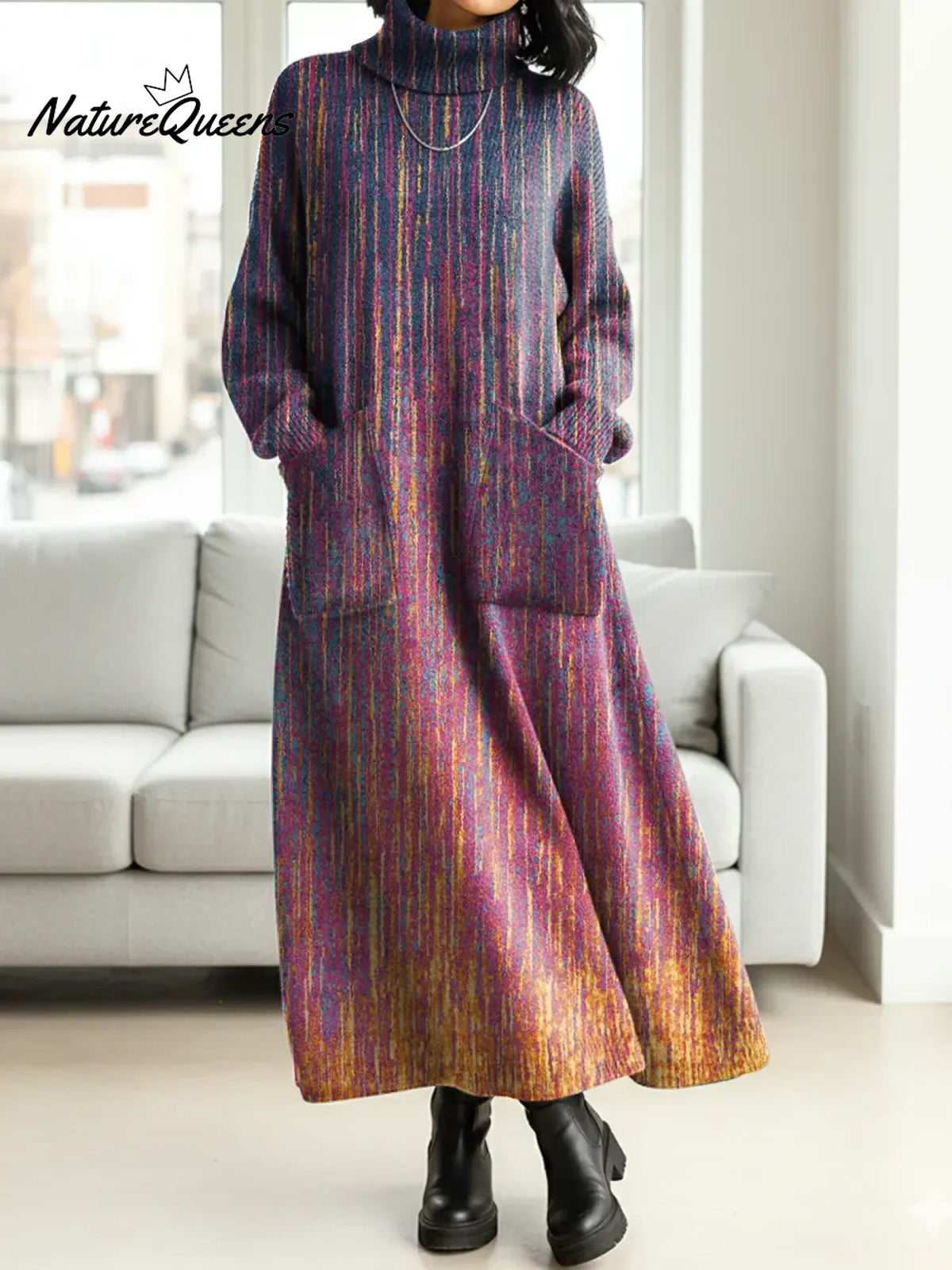 Women's Gradient Stripes Print Casual Cotton Knitted Dress