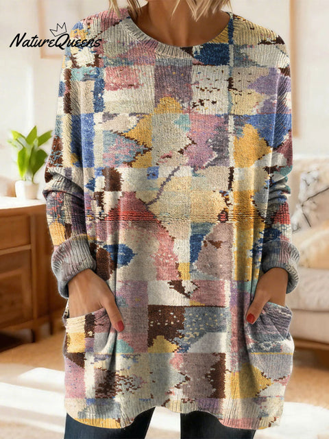 Women's Gradient Pattern Art Print Casual Cotton Knitted Sweater