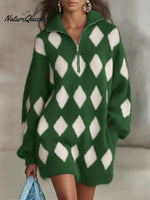 Women's Plaid Half-zip Sweater Dress
