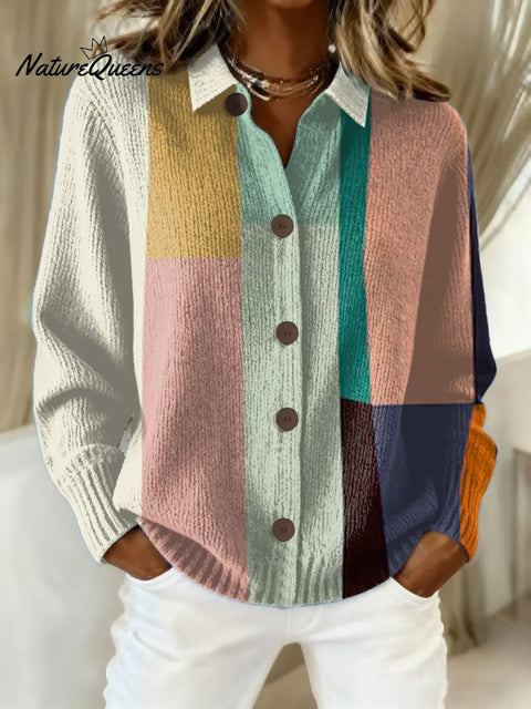 Women's Geometric Pattern Art Print Casual Cotton Knitted Sweater