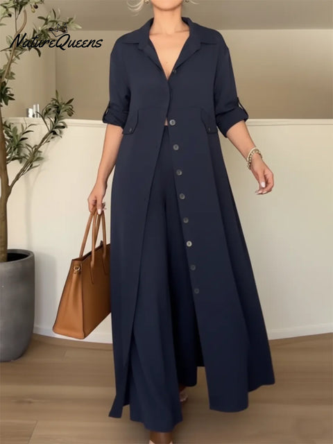 Women's Elegant Long Shirt And Trousers Two-piece Set