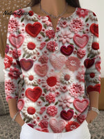 Women's Retro Plaid Heart Art Print Valentine's Day Casual Sweater