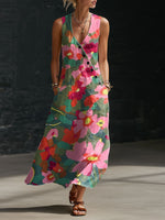 Women's Floral Print Button-down V-neck Casual Dress