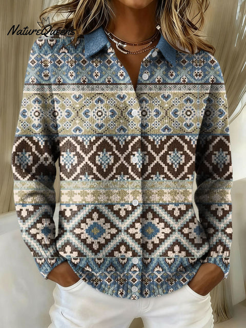 Women's Retro Geometric Abstract Stripe Pattern Art Print Cowl Neck Sweater