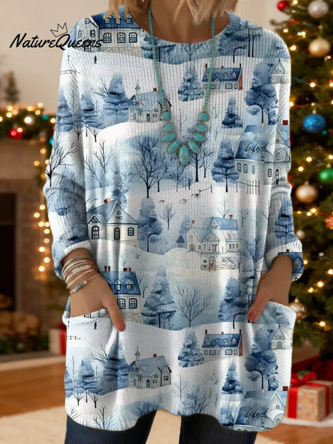 Women's Christmas Pattern Art Print Casual Cotton Knitted Sweater