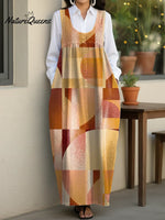 Women's Vintage Abstract Geometry Casual Loose Denim Vest Dress