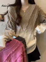 Women's Fashion Gradient V-neck Tassel Sweater