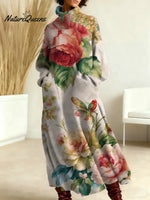 Women's Floral Pattern Art Print Casual Cotton Knitted Dress