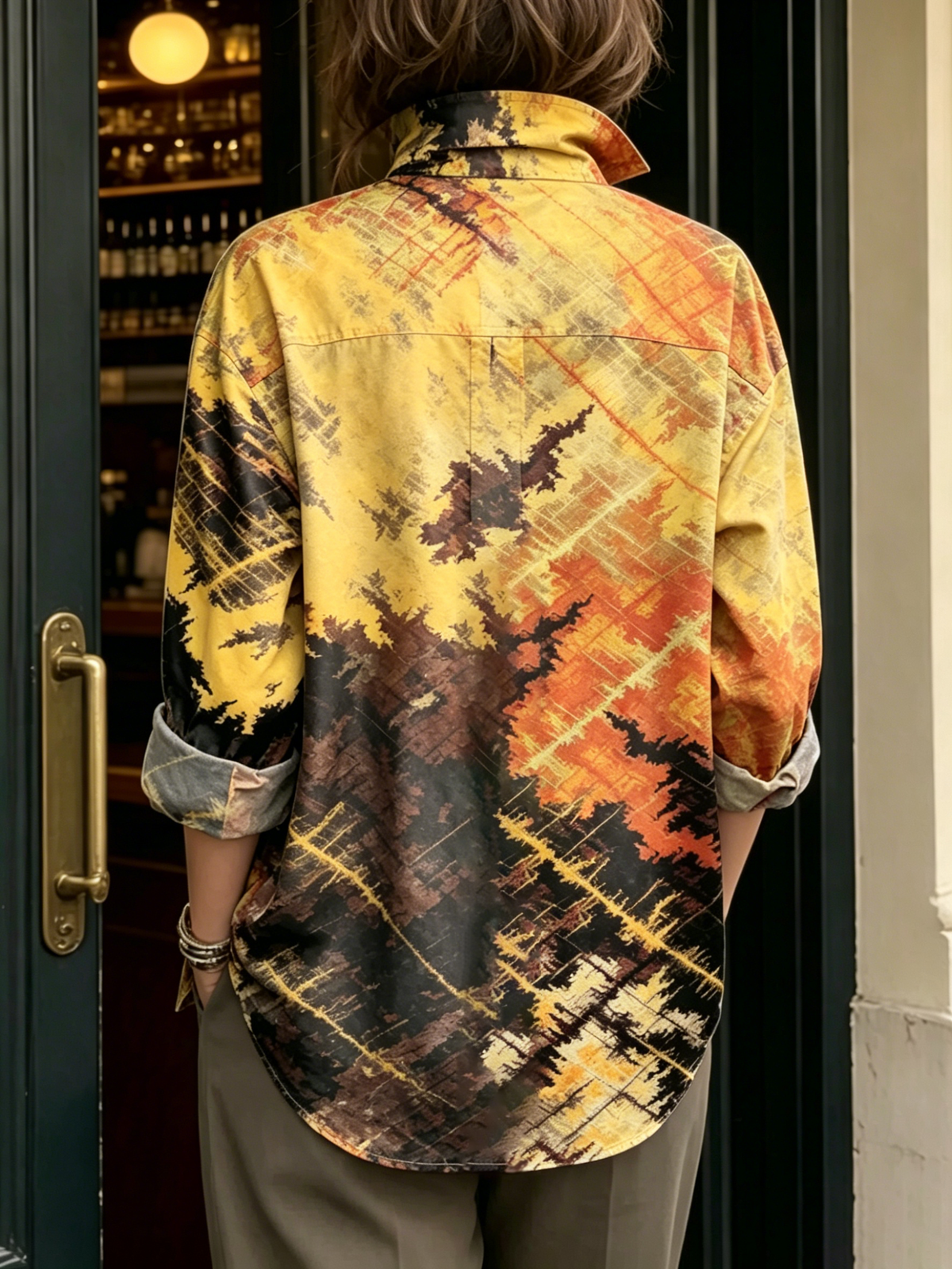 Artistic Watercolor Abstract Graffiti Print Metal-button Shirt