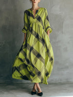 Artistic Brushstroke Print Loose Cotton-linen Dress