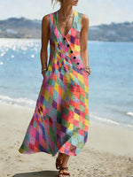 Women's Geometric Pattern Art Print Casual Cotton Linen Dress