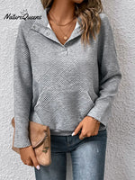 Women's Solid Color V-Neck Long Sleeve Casual Loose Sweatshirt