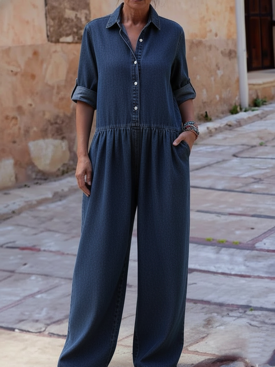 Casual Loose-fitting Denim Jumpsuit