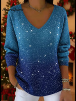 Starry Sky Shiny V-neck Loose Sweater Top