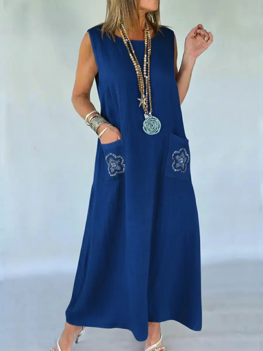 Women's Cozy Linen And Cotton Sleeveless Dress