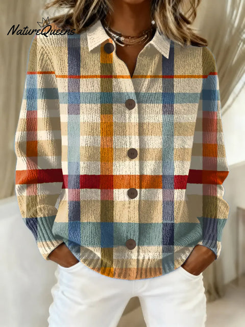 Women's Plaid Pattern Art Print Casual Sweater