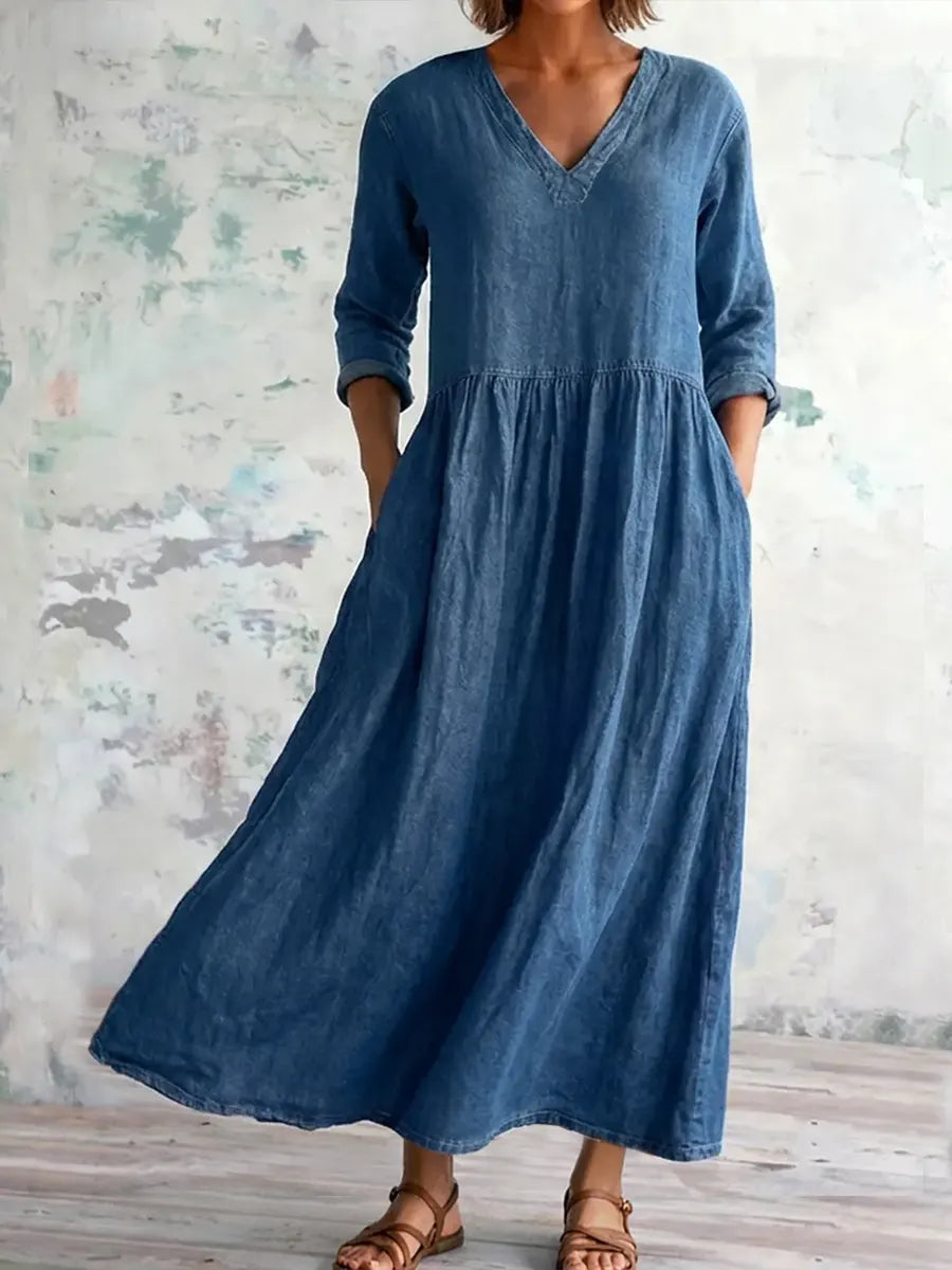 Women's Casual V-neck Denim Cotton Dress