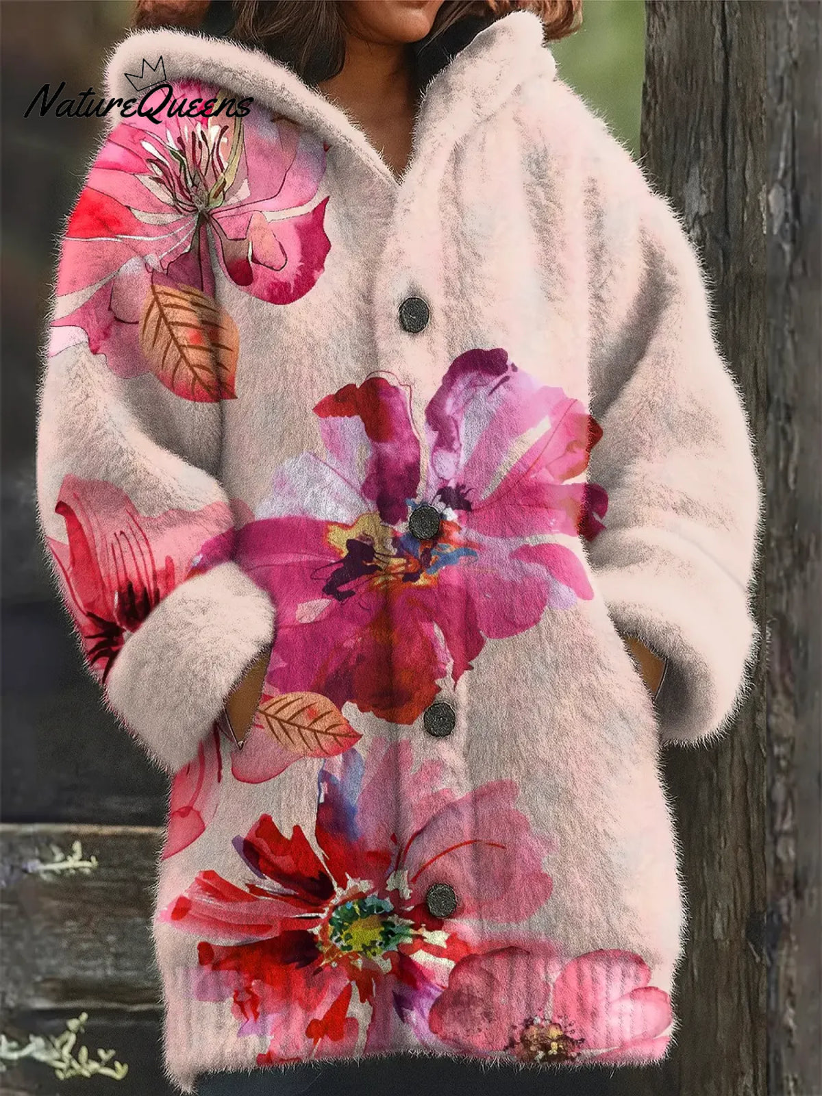 Floral Art Printed Knit Hoodie