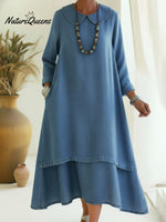 Vintage Peter Pan Collar Double-layered Hem Denim Dress