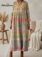 Women's Retro Gradient Pattern V-neck Knit Dress