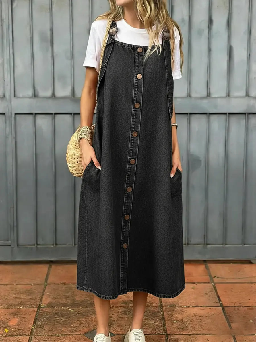 Women's Casual Washed Denim Vest Dress