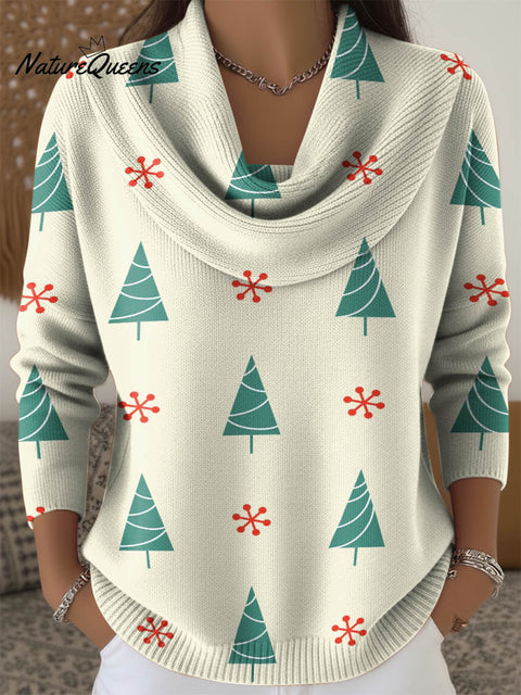 Christmas Tree And Snowflake Decorations Women Swing Collar Long Sleeve Sweater