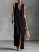 Women's Retro Hooded Solid Color Long-sleeved Cotton Linen Dress