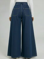 Casual Denim Wide-leg Pants With Metal Ring Embellishments.